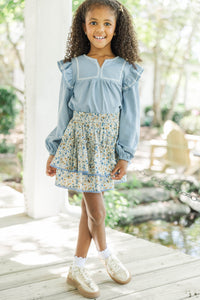 Girls: Sweet To See You Denim Blue Babydoll Blouse