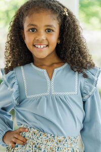 Girls: Sweet To See You Denim Blue Babydoll Blouse