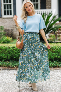 Start The Day Green Floral Maxi Skirt