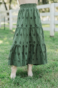 Soft Steps Olive Eyelet Maxi Skirt