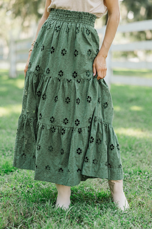 Soft Steps Olive Eyelet Maxi Skirt