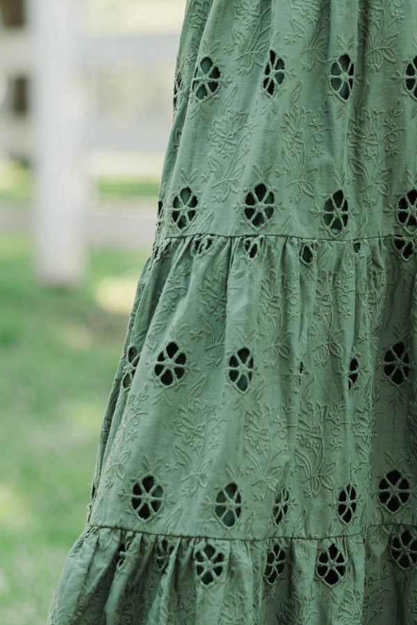 Soft Steps Olive Eyelet Maxi Skirt