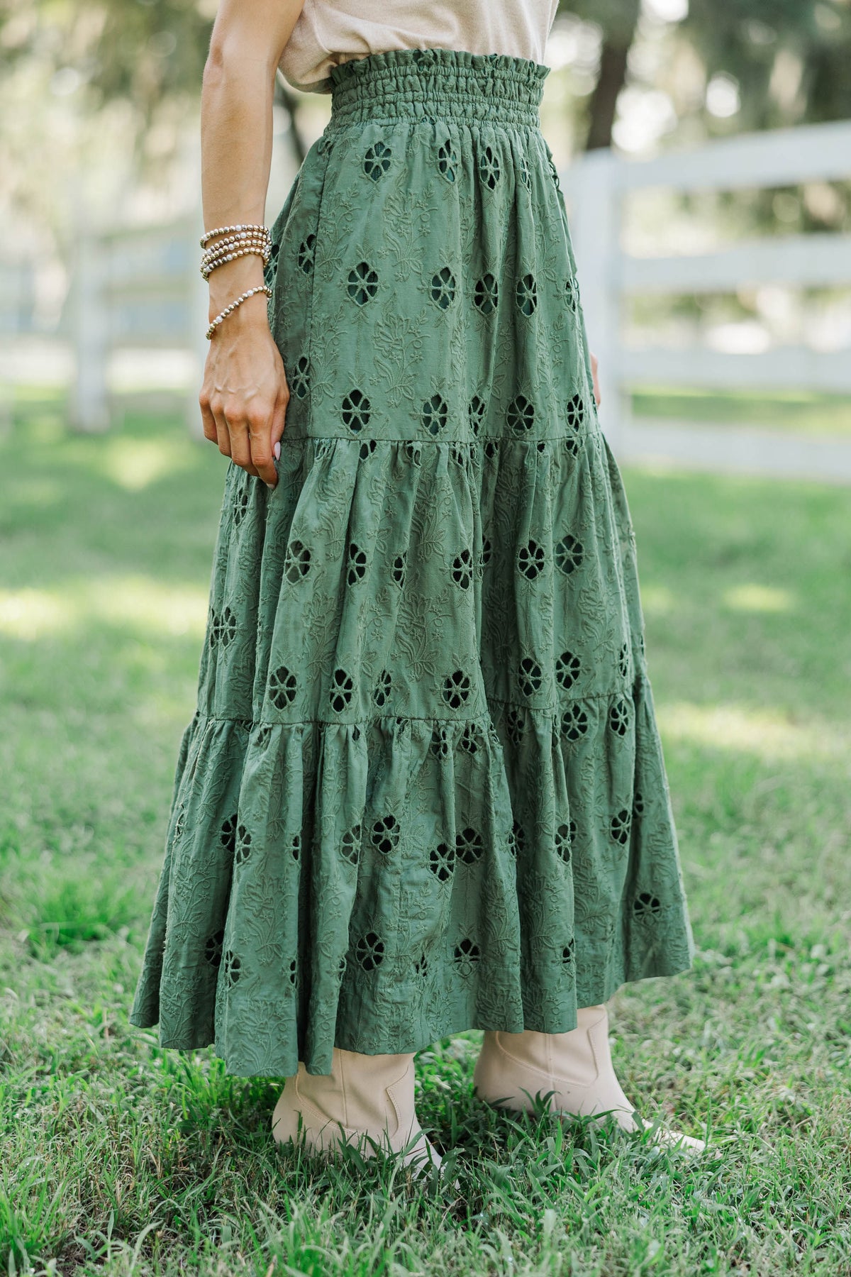 Soft Steps Olive Eyelet Maxi Skirt – Shop the Mint