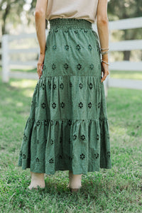 Soft Steps Olive Eyelet Maxi Skirt