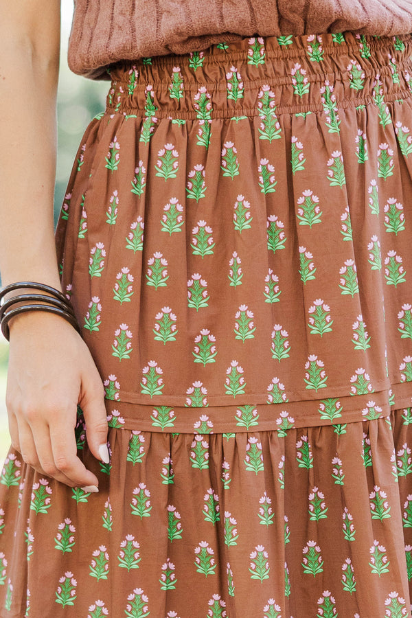 Own The Moment Brown Medallion Maxi Skirt