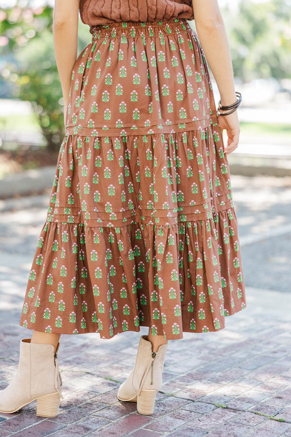 Own The Moment Brown Medallion Maxi Skirt