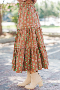 Own The Moment Brown Medallion Maxi Skirt