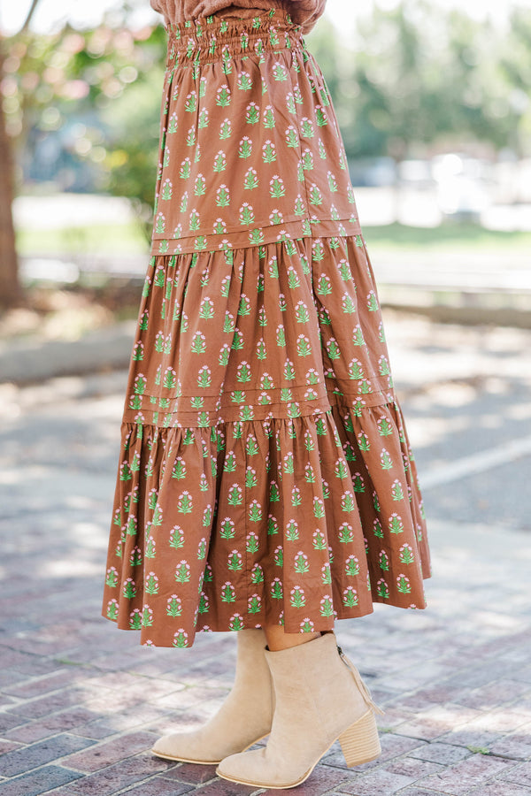 Own The Moment Brown Medallion Maxi Skirt