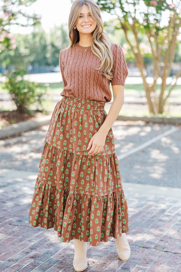 Own The Moment Brown Medallion Maxi Skirt