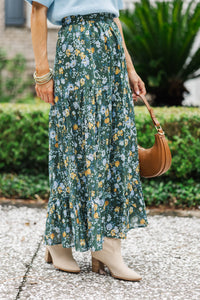 Start The Day Green Floral Maxi Skirt