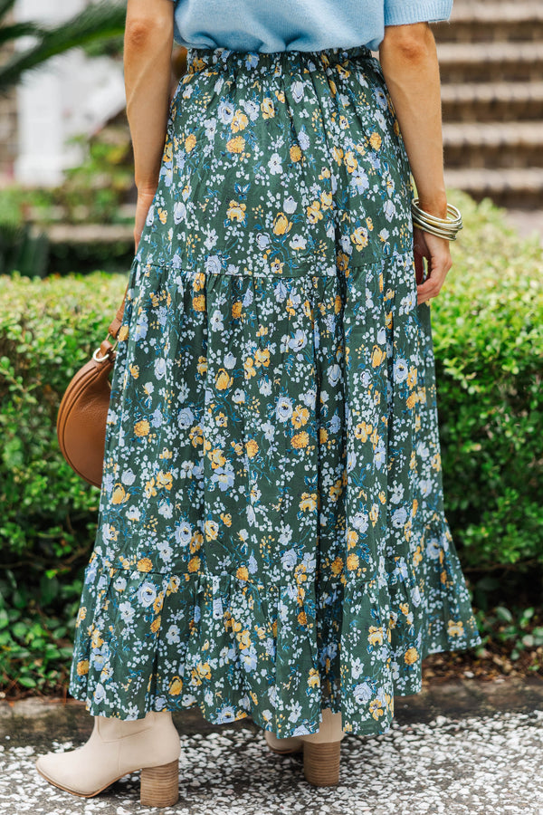Start The Day Green Floral Maxi Skirt