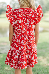 Girls: At This Time Red Husky Print Dress