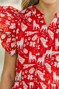 Girls: At This Time Red Husky Print Dress