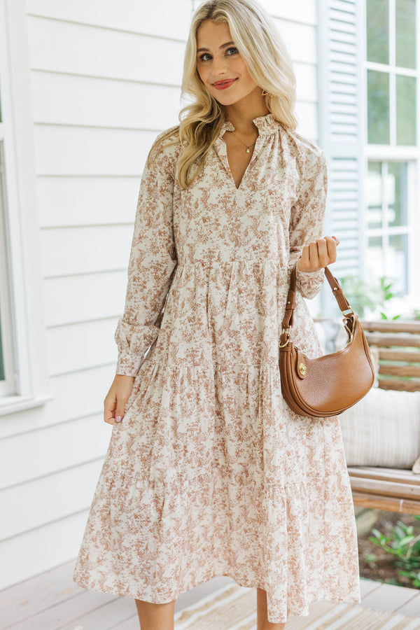 In Your Dreams Brown Toile Midi Dress