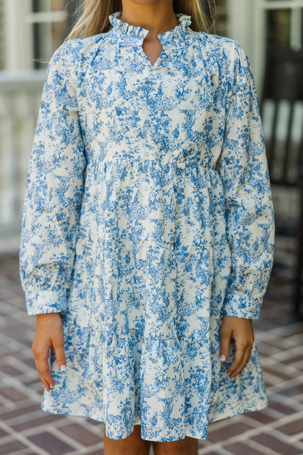 Girls: In Your Dreams Blue Toile  L/S Mini Dress