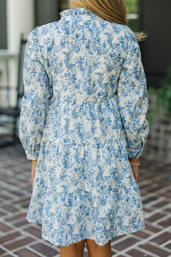 Girls: In Your Dreams Blue Toile  L/S Mini Dress