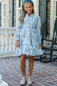 Girls: In Your Dreams Blue Toile  L/S Mini Dress