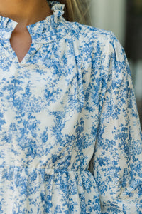 Girls: In Your Dreams Blue Toile  L/S Mini Dress