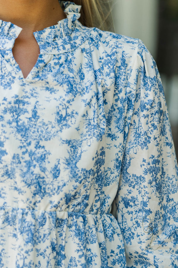 Girls: In Your Dreams Blue Toile  L/S Mini Dress