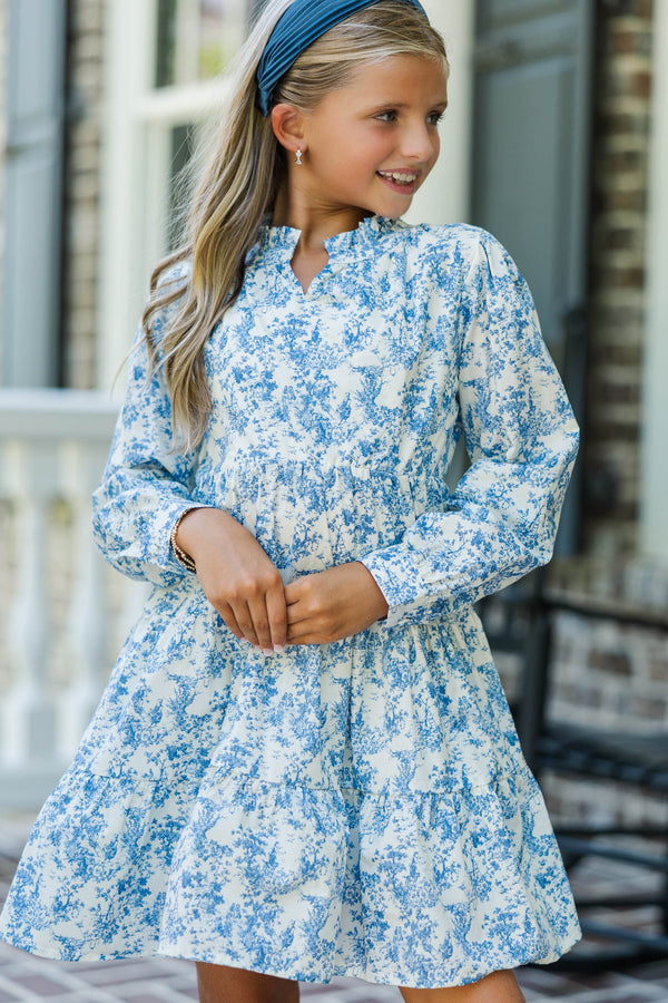 Girls: In Your Dreams Blue Toile  L/S Mini Dress