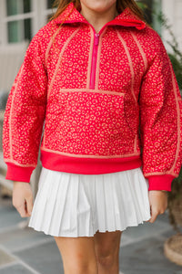 Girls: Always Direct Red Leopard Print Quilted Pullover