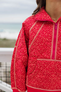 Girls: Always Direct Red Leopard Print Quilted Pullover