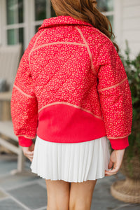 Girls: Always Direct Red Leopard Print Quilted Pullover