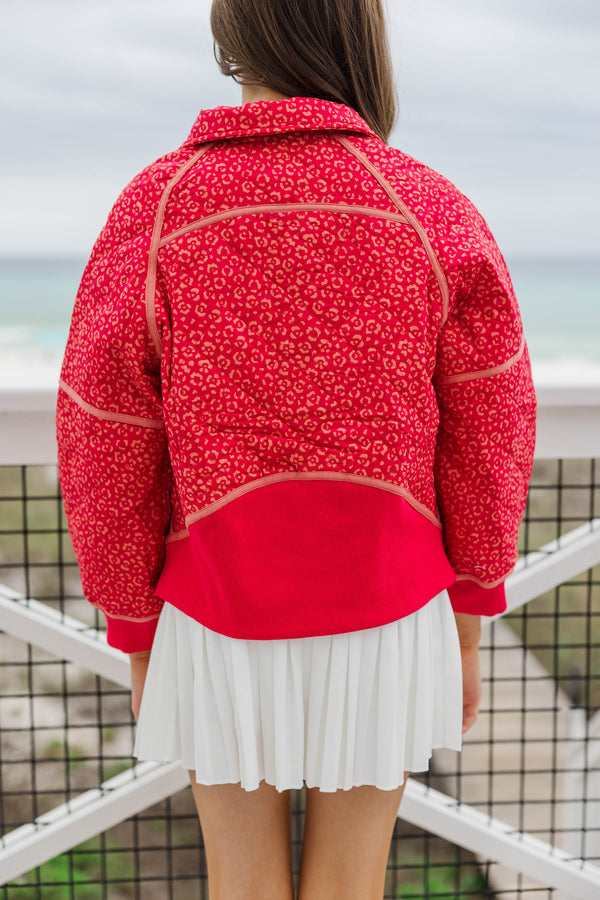 Girls: Always Direct Red Leopard Print Quilted Pullover