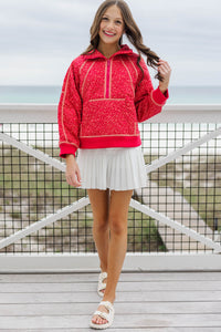 Girls: Always Direct Red Leopard Print Quilted Pullover