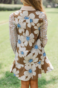 Girls: Share Your Story Brown Mixed Print Shirt Dress