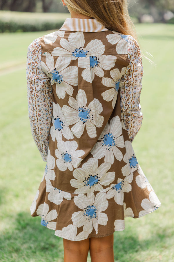 Girls: Share Your Story Brown Mixed Print Shirt Dress