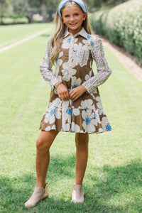 Girls: Share Your Story Brown Mixed Print Shirt Dress