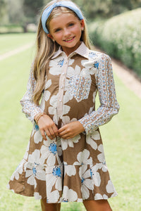 Girls: Share Your Story Brown Mixed Print Shirt Dress