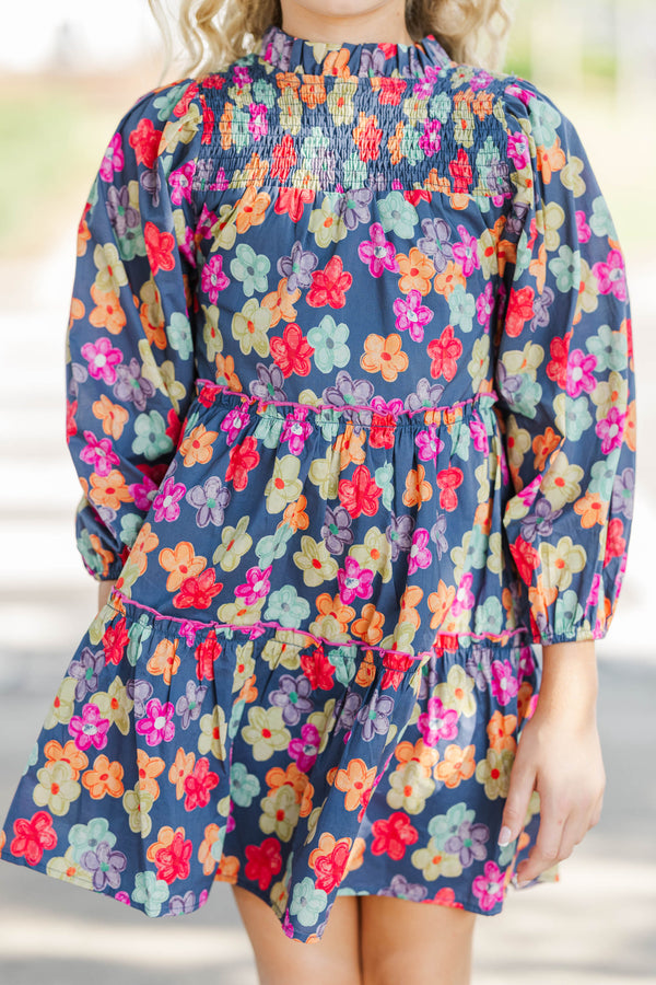 Girls: The Mariana Navy Floral Babydoll Dress