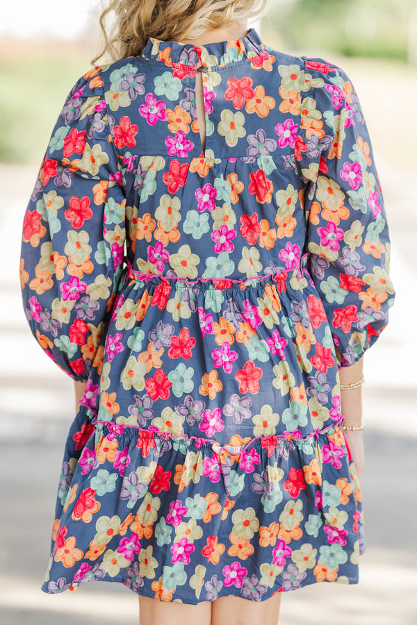 Girls: The Mariana Navy Floral Babydoll Dress