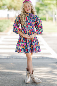 Girls: The Mariana Navy Floral Babydoll Dress