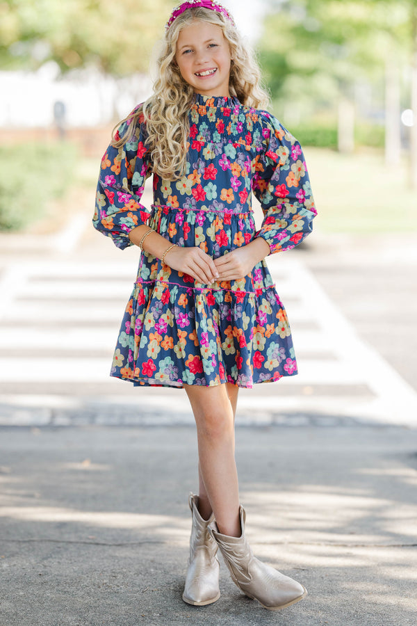 Girls: The Mariana Navy Floral Babydoll Dress