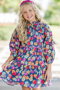 Girls: The Mariana Navy Floral Babydoll Dress
