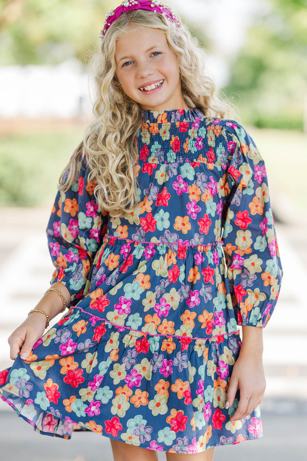 Girls: The Mariana Navy Floral Babydoll Dress