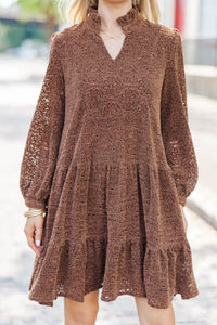 Always On My Mind Brown Textured Babydoll Dress
