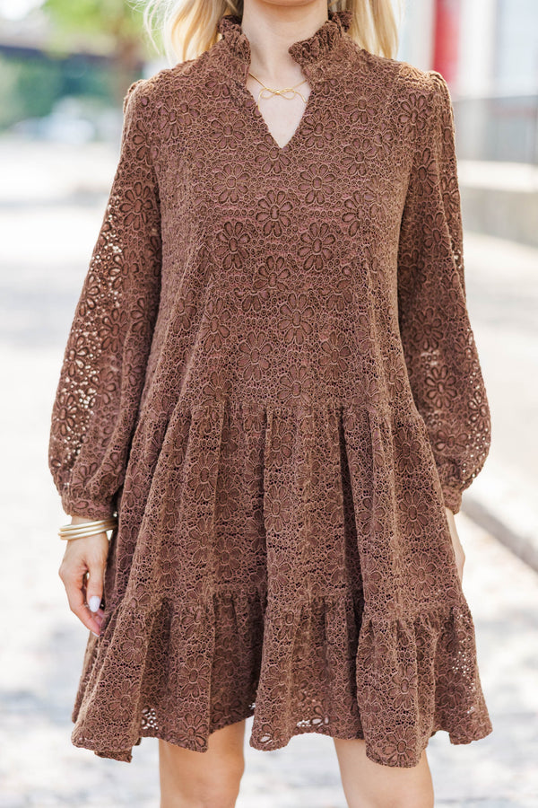 Always On My Mind Brown Textured Babydoll Dress