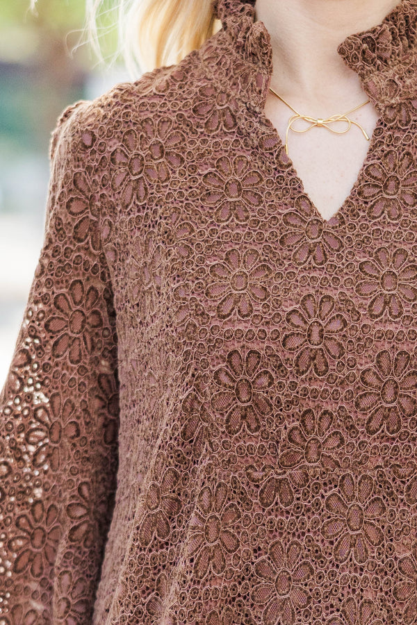 Always On My Mind Brown Textured Babydoll Dress