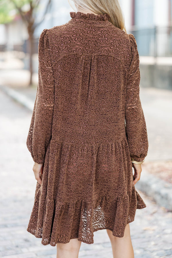 Always On My Mind Brown Textured Babydoll Dress