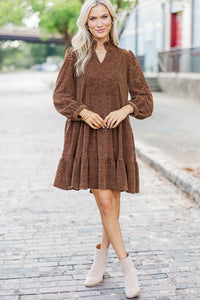Always On My Mind Brown Textured Babydoll Dress