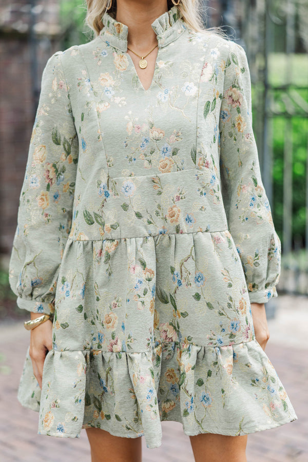 Always On My Mind Sage Brocade Babydoll Dress