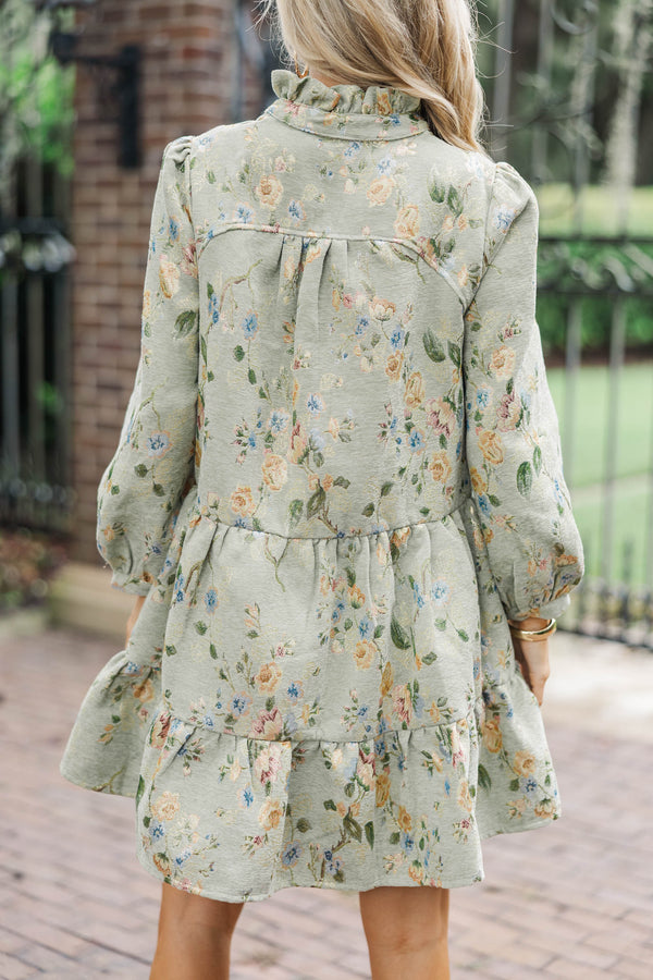 Always On My Mind Sage Brocade Babydoll Dress