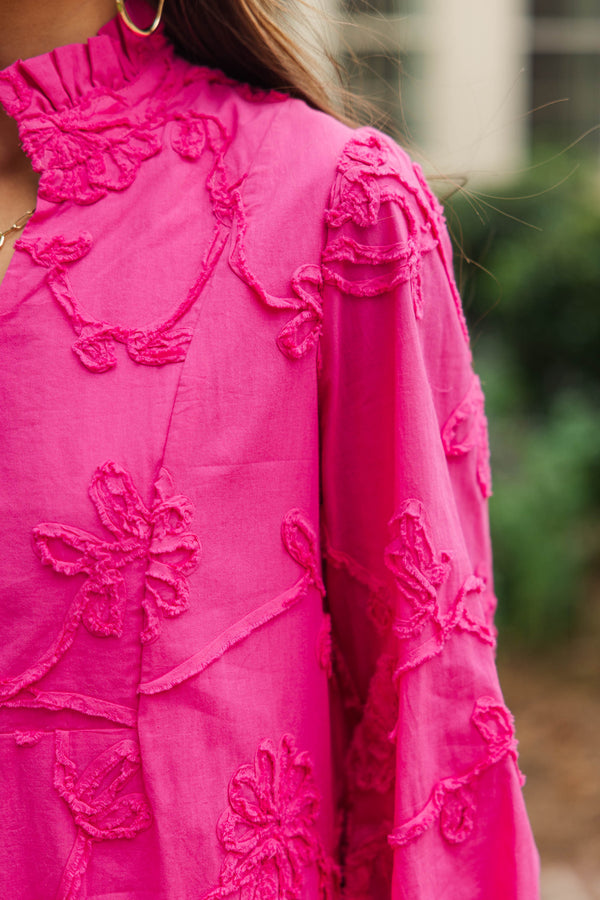 Always On My Mind Magenta Textured Babydoll Dress