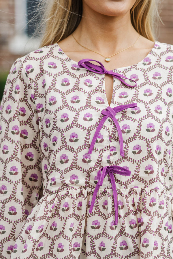 Great Days Ahead Magenta Floral Bow Blouse