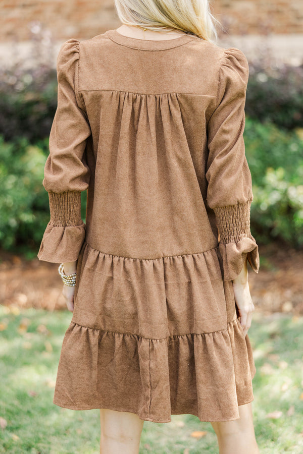 In Your Happy Place Brown Corduroy Dress