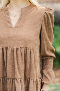In Your Happy Place Brown Corduroy Dress